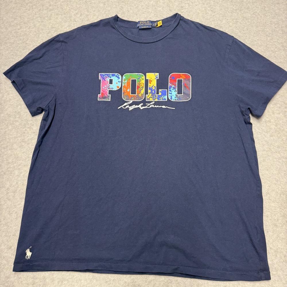 Polo Ralph Lauren Shirt Mens Large Blue Classic Fit Logo Graphic Jersey Tee